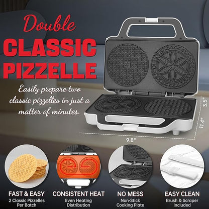 Pizzelle Maker Electric, Non-stick Stroopwafel Iron, 2 X 5" Cookie Machine for Christmas, 4" Mold Included, White