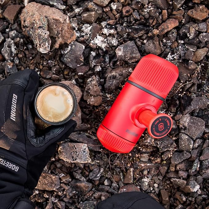 WACACO Nanopresso Portable Espresso Maker, Upgrade Version of Minipresso, 18 Bar Pressure, Mini Travel Coffee Machine, Manually Operated, Perfect for Camping and Hiking, Red