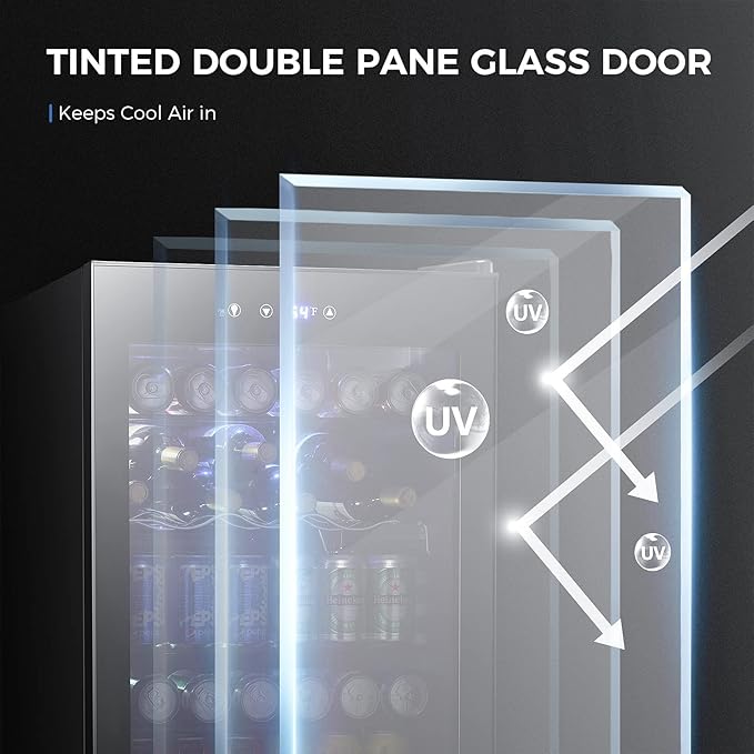 Kismile 4.5 Cu.ft Beverage Refrigerator and Cooler,126 Can Mini Fridge Glass Door with Digital Temperature Display for Soda,Beer or Wine,small Drink Dispenser Cooler for Home,Office or Bar (Black)