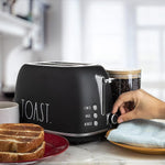 Load image into Gallery viewer, Rae Dunn Retro Rounded Bread Toaster, 2 Slice Stainless Steel Toaster with Removable Crumb Tray, Wide Slot with 6 Browning Levels, Bagel, Defrost and Cancel Options, Black