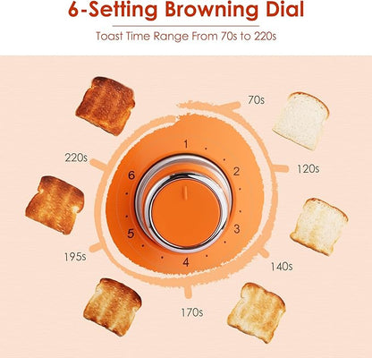 Roter Mond 2 Slice Toaster Retro Stainless Steel with Bagel, Cancel, and Defrost Functions, 6 Bread Shade Settings, Extra Wide Slots and Removable Crumb Tray, Orange