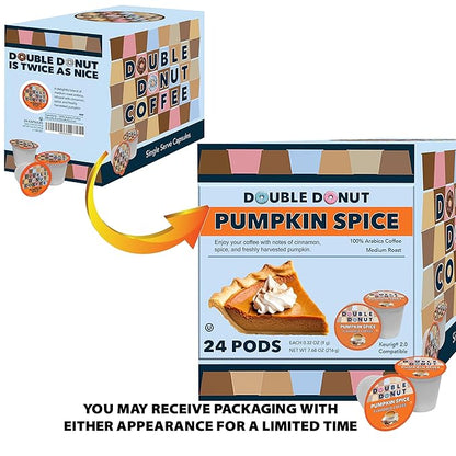 Double Donut Coffee Pumpkin Spice Coffee Pods, Single Serve Coffee for Keurig K Cups Machines, Medium Roast Pumpkin,24 Count
