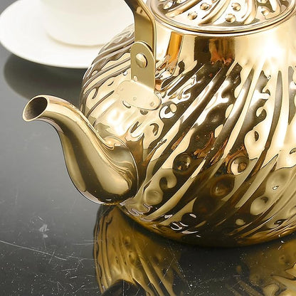 SANQIAHOME 2000ml stainless steel antique style teapot,with Infuser, thickened boiling kettle, lifting handle,Gold
