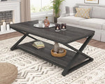 Load image into Gallery viewer, HSH Gray Coffee Table for Living Room, Minimalist Rectangle Center Table with Storage Shelf，Industrial Dark Wood and Metal Cocktail Tea Table, Office Simple 2 Tier Display Coffee Table, 47 Inch