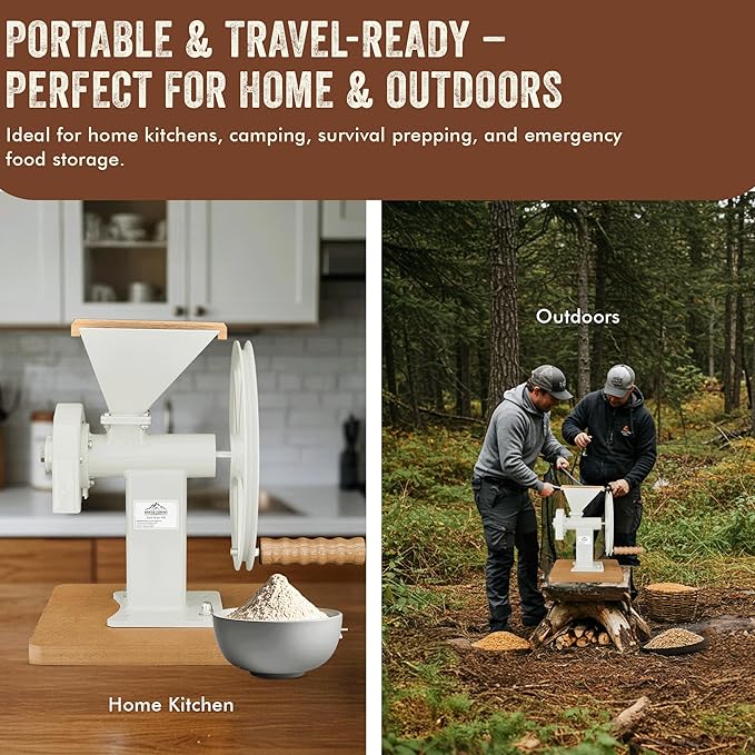 Manual Hand Grain Mill White | Heavy-Duty Hand Operated Food Grinder for Wheat, Corn, Oats, Coffee Beans, Rice & Dry Grains | Hand Crank Kitchen Flour Mill for Home, Camping, Survival & Everyday Use