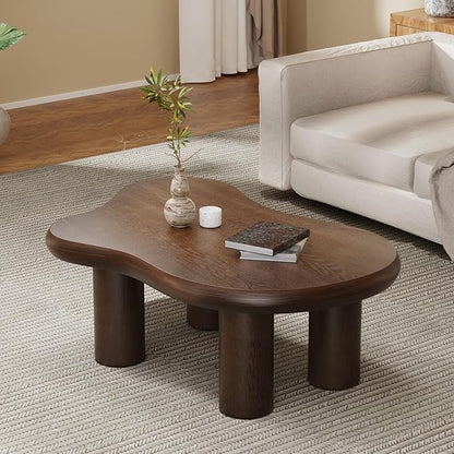 46" Retro Brown Cloud Coffee Table, Modern Round Edge Coffee Table with 4 Sturdy Support Legs and 2.67" Thick Tabletop,Easy Match for Living Room, Bedroom, Balcony,Patio