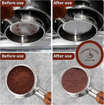 WDT Tools Espresso Puck Screen, 51mm Espresso Accessories Kit - 150μm Puck Screen Set, 0.25mm 316 Stainless Steel 8 Needles Coffee Distribution Stirrer, Portafilter Dosing Ring for Barista Black