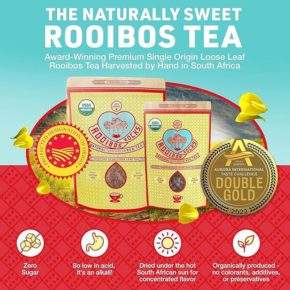 Naturally Sweet Organic Rooibos Tea - 8 oz Premium Loose Leaf Rooibos Tea – Caffeine-Free and Sugar Free Red Rooibos Tea Organic – Low-Tannin and Antioxidant-Rich Rooibos Tea Loose Leaf