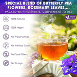 Load image into Gallery viewer, FreshDrinkUS, Clarity Calm Butterfly Pea Flower Tea – 60 Tea Bags Herbal Blend of Butterfly Pea Flower, Rosemary, Moringa, Lemongrass &amp; Licorice Root – Caffeine-Free. Sugar-Free. Gluten-Free. Vegan