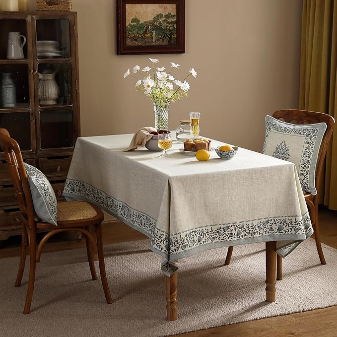 Designer Vintage Linen Elegant Square Table Cloth,Chinoiserie Floral Tablecloth,Wrinkle Resistant Decor Table Cover for Dining Thanksgiving Kitchen Christmas,67"*67"-Segerman B