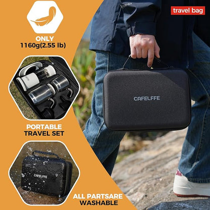 Manual Portable Coffee Maker Set with Milk Frother Cup &Carry Bag, Hand Press Espresso Machine Compatible with Nes Original Capsule/Ground for Outdoor Travel Camping Gift,Green