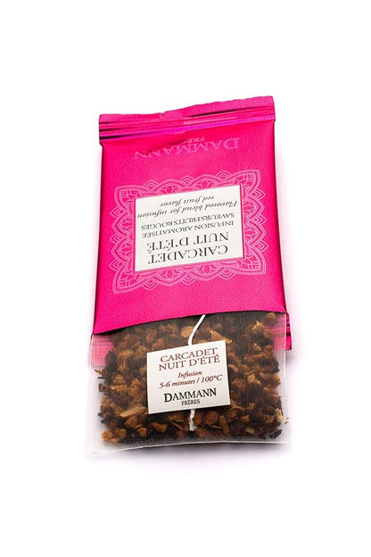 Dammann Freres Sachets, Carcadet Nuit d'été Tea Bags, Premium Gourmet French Hibiscus and Berry Herbal Tea, Individually Wrapped, 24 Count (Single Pack)