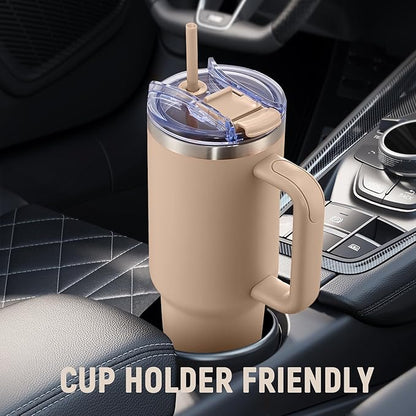 COKTIK 40 oz Tumbler With Handle and Straw Lid, Vacuum Insulated Travel Coffee Mug Stainless Steel Insulated Cup for Beverages, Leak-proof, Cupholder Friendly(Dark Night)