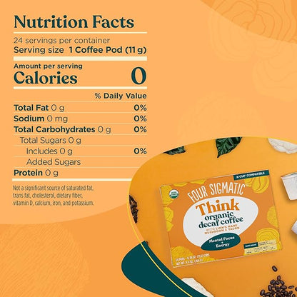 Four Sigmatic Decaf Mushroom Coffee K-Cups | Organic Dark Roast Coffee with Lion’s Mane & Yacon | Focus & Immune Support | Vegan & Keto | Sustainable Pods | 24 Count