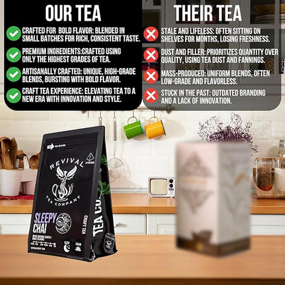 Revival Tea Company Sleepy Chai Tea - Rooibos Chai Tea Red Tea Blend with Valerian Root and Fresh Spiced Chai Flavor - Caffeine Free - Loose Leaf 8 Ounces