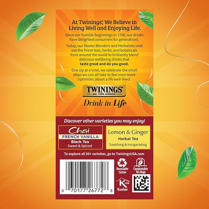 Twinings Ultra Spice Chai Individually Wrapped Bags, 20 Count (Pack of 6), Sweet, Savoury Spices, Caffeinated, Enjoy Hot or Iced, 120 Teabags
