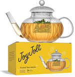 Load image into Gallery viewer, JoyJolt Fluted Glass Teapot Set 34oz, Stovetop Safe Tea Kettle, Borosilicate Clear Kettle with Removable Glass Infuser, Blooming and Loose Leaf Tea Maker and Brewer