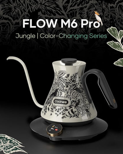 Cocinare FLOW M6 Pro Electric Gooseneck Kettle with Color-Changing Design, ±0.5℉ Temperature Control for Pour-over Coffee & Tea, Stainless Steel Interior, Quick Heating for Boiling Water (Jungle)