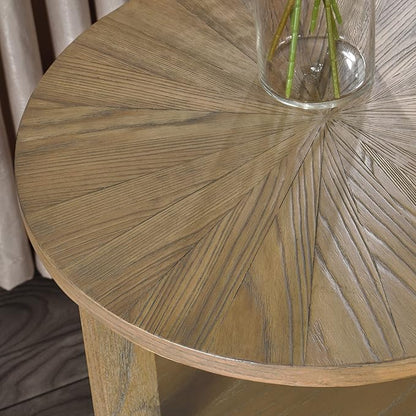 PADMA HOUSE 19.3" Round Wood End Table, 2-Tier Solid Wood Rounded Accent Side Table Circle Nightstand Table with Storage Shelf Vintage Furniture for Home Living Room Bedroom,Rustic Natural 3338