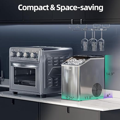 Nugget Ice Makers Countertop, Soft Pebble Ice Machine, Chewable Crushed Pellet Ice 42lbs/Day, Self-Cleaning Drainpipe Ice Maker for Party, Home, Kitchen, Bar, Office, Silver Gray