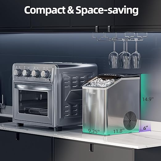 Nugget Ice Makers Countertop, Soft Pebble Ice Machine, Chewable Crushed Pellet Ice 42lbs/Day, Self-Cleaning Drainpipe Ice Maker for Party, Home, Kitchen, Bar, Office, Silver Gray