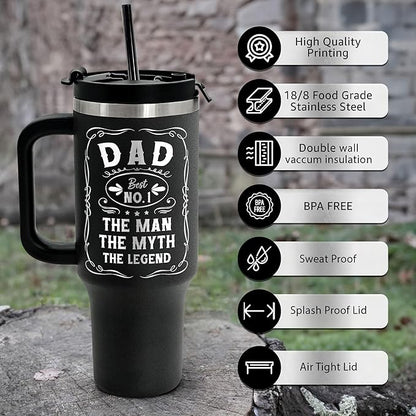 Engraved 40 oz Tumbler With Handle Straw Lid - Gifts For Dad For Fathers Day & Valentines Day Gift for Husband, Him - Christmas, Birthday Gifts for Father, Dad, Grandpa, Papa from Daughter