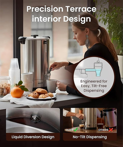 Commercial Coffee Maker 50-Cup Percolator Coffee Pot Electric Dispenser with Double Wall Stainless Steel Anti-Spill, 8L Large Fast Brew Hot Water Urn for Tea Church Events Easy Cleaning