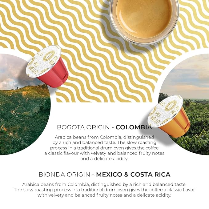 Piu Bello Espresso Coffee Pods – Variety Pack for Nespresso Original Machines – Light Roast, Dark Roast, Chocolate, Nutty, Caramel – Kosher, Rich & Balanced (120 Count, 6 Flavors)