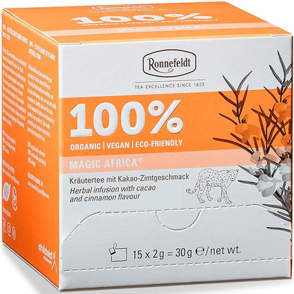Ronnefeldt 100% Magic Africa – Rooibos Chai – Herbal German Tea with Cocoa Shells & Cassia – Loose Leaf in 15 Individually Wrapped Bags – Naturally Caffeine-Free Herbal Infusion with Cacao and Cinnamon Flavour