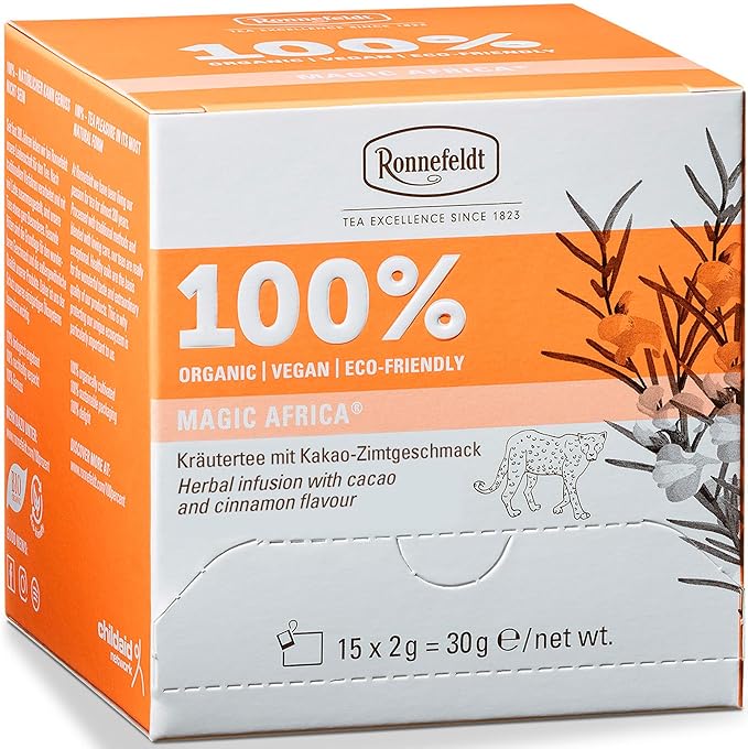 Ronnefeldt 100% Magic Africa – Rooibos Chai – Herbal German Tea with Cocoa Shells & Cassia – Loose Leaf in 15 Individually Wrapped Bags – Naturally Caffeine-Free Herbal Infusion with Cacao and Cinnamon Flavour