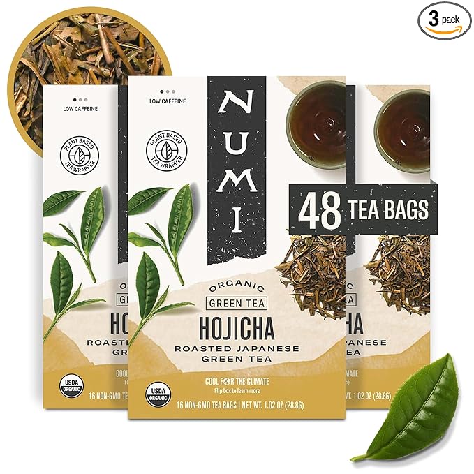 Numi Organic Hojicha Tea, 16 Tea Bags (Pack of 3), Roasted Japanese Green Tea, Caffeinated