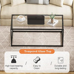 Load image into Gallery viewer, Glass Coffee Table, Modern Center Tables for Living Room, Black Rectangle Center Tea with Metal Frame, Clear Glass Top Coffee Table for Home, Office, Easy Assembly, 39.4 x 18.9 x 17.7, Black