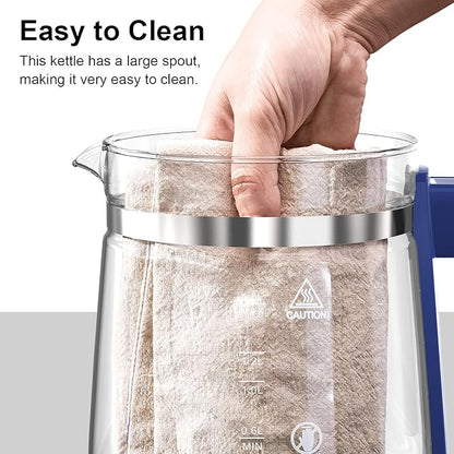 Electric Kettle, 1.5L Borosilicate Glass Hot Water Kettle Electric & Tea Kettle for Coffee or Tea, BPA Free, Auto Shut-Off, Stainless Steel, Blue, 1200w