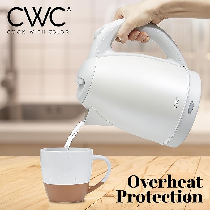 COOK WITH COLOR Electric Kettle - Rapid Boil, Sleek Design, and Safety Features - Great for Quick and Easy, Stainless Steel Crème, 1.7 Liters