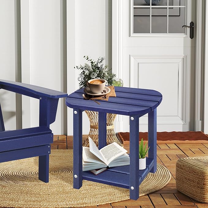 LZRS Outdoor Side Table - 2-Tier Adirondack HDPE Patio End Table for Pool, Porch,Balcony & Backyard,Weather Resistance for Indoor and Outdoor use(Navy Blue)