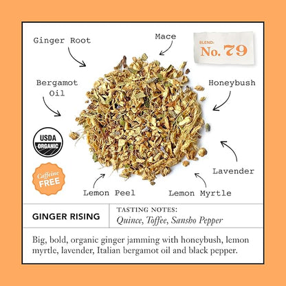 Steven Smith Teamaker Ginger Rising No. 79, Organic Ginger, Lemon, Herbal Tea Blend, Caffeine-Free, Sugar-Free, Sustainably Grown, Tea Bags, 15 Sachets, 1.48oz each