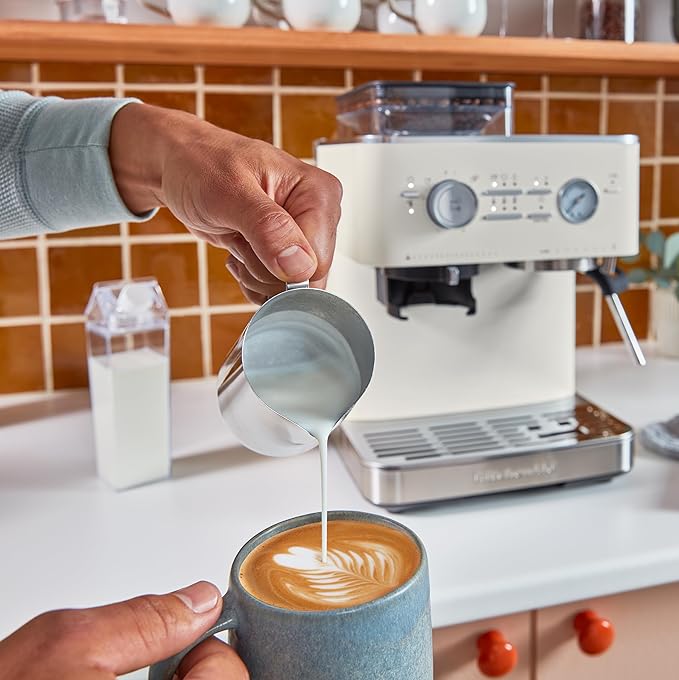 KitchenAid Semi Automatic Espresso Machine with Burr Grinder, 2.5L, KES6551PL, Porcelain White