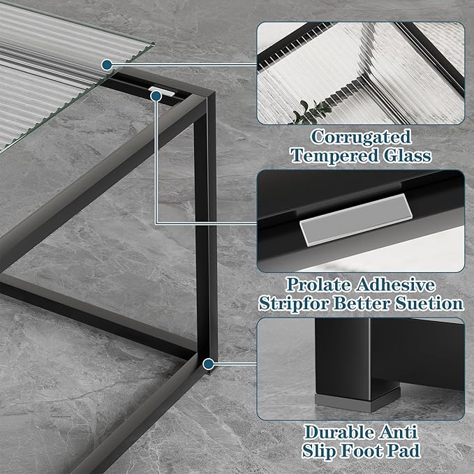 Glass Coffee Table Modern Center Table,Minimalist Coffee Table Sofa Side Tea Table for Living Room,Tempered Glass-top with Sturdy Metal Frame, Easy Assembly,26.4 x 26.4 x 15.7 Inches, Black
