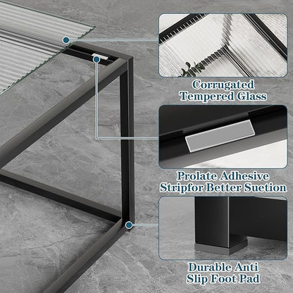 Glass Coffee Table Modern Center Table,Minimalist Coffee Table Sofa Side Tea Table for Living Room,Tempered Glass-top with Sturdy Metal Frame, Easy Assembly,26.4 x 26.4 x 15.7 Inches, Black