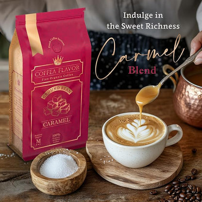Flavored Ground Coffee – Caramel, 100% Arabica, Single Origin, Medium Roast, USDA Organic, Naturally Flavored – by Coffea Flavor