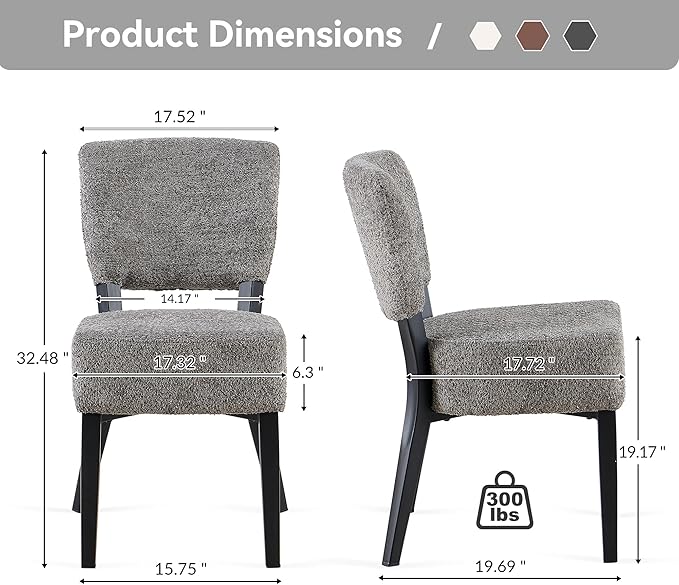 Howtek Modern Dining Chairs Set of 2 with 6.3" Thick Seat Cushions, Space-Saving Stackable Upholstered Kitchen Chairs, Ergonomic Backrest & Metal Legs, Gray