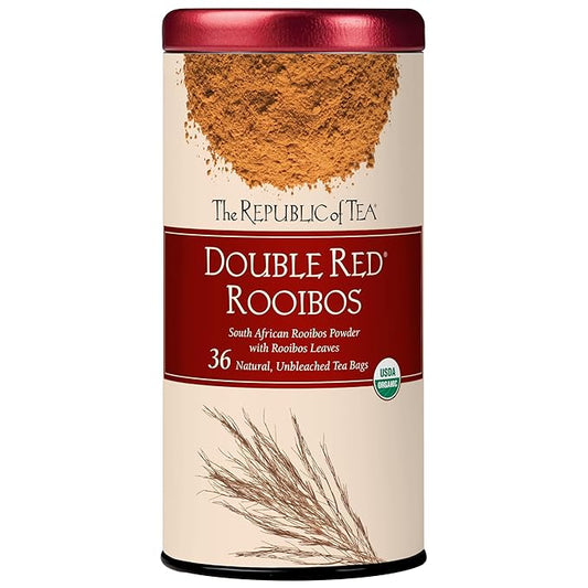 The Republic of Tea – Organic Double Red Rooibos, Naturally Caffeine-Free Rooibos Powder and Leaves, Steeps 36 Cups