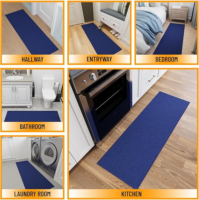Ottomanson Hallway Runner Rug 2'2" x 6' Non Slip Solid Area Rugs Easy to Clean Laundry Rug Runner Durable & Pet Friendly Floor Carpet Runners for Hallways Entryway Living Room Kitchen, Navy