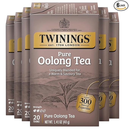 Twinings Pure Oolong Tea Individually Wrapped Bags, 20 Count (Pack of 6), Warm, Nutty Flavour & Golden Colour, Caffeinated, Enjoy Hot or Iced, 120 Teabags