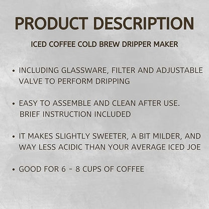 Nispira Iced Coffee Cold Brew Drip Tower Coffee Maker Wooden, 6-8 cup, Grey