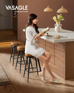 Load image into Gallery viewer, VASAGLE EKHO Collection - Swivel Bar Stools Set of 2, Counter Height Backless Bar Stools, Synthetic Leather with Stitching, Mid-Century Modern, 25.6-Inch Tall Kitchen Barstools for Home, Caramel Brown