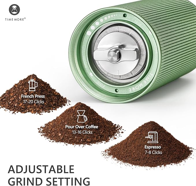 TIMEMORE Manual Coffee Grinder Chestnut C3S PRO, Hand Coffee Grinder with Foldable Handle, Stainless Steel S2C Conical Burr Coffee Grinder, Adjustable Grind Setting for Espresso to French Press, Green