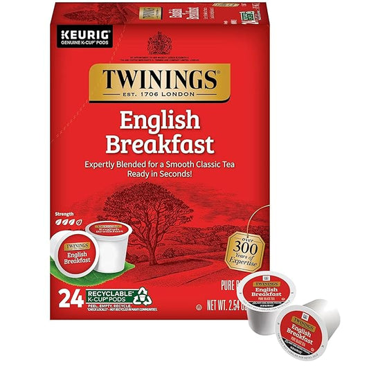 Twinings English Breakfast Black Tea K-Cup Pods for Keurig, 24 Count (Pack of 1), Smooth, Flavourful, Robust, Caffeinated, Enjoy Hot or Iced