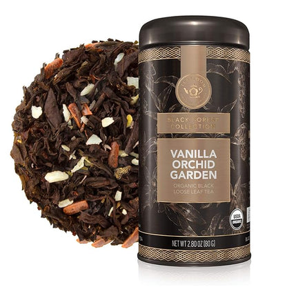 Teabloom Organic Black Tea, Vanilla Orchid Garden Loose Leaf Tea, USDA Certified Organic and Kosher Certified, 2.80 Ounce Canister Makes 35-50 Cups
