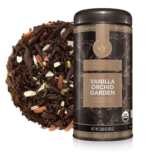 Teabloom Organic Black Tea, Vanilla Orchid Garden Loose Leaf Tea, USDA Certified Organic and Kosher Certified, 2.80 Ounce Canister Makes 35-50 Cups